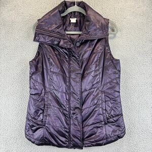 Chicos Puffer Vest 8/10 Purple Gorpcore Winter Nylon Full Zip Pocket w/Bag Sz 1